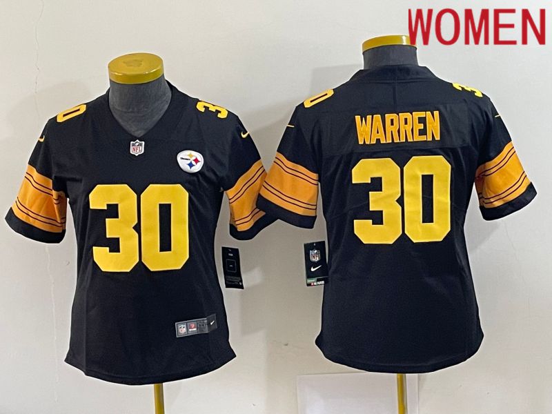 Women Pittsburgh Steelers 30 Warren Black yellow 2023 Nike Vapor Limited NFL Jersey